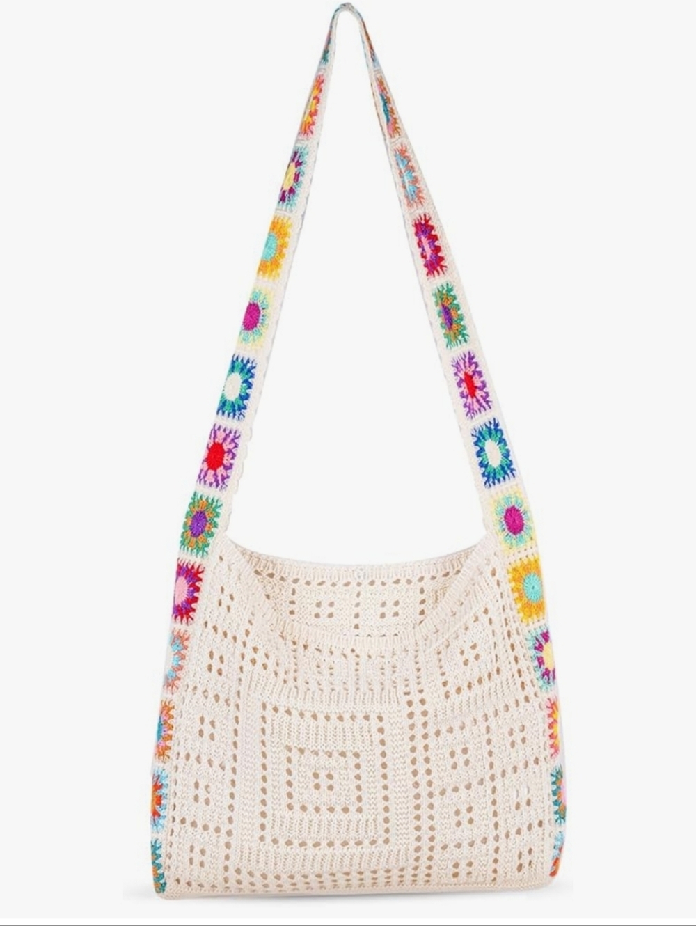 Crochet Beach Tote Bag with Colorful Strap - Women